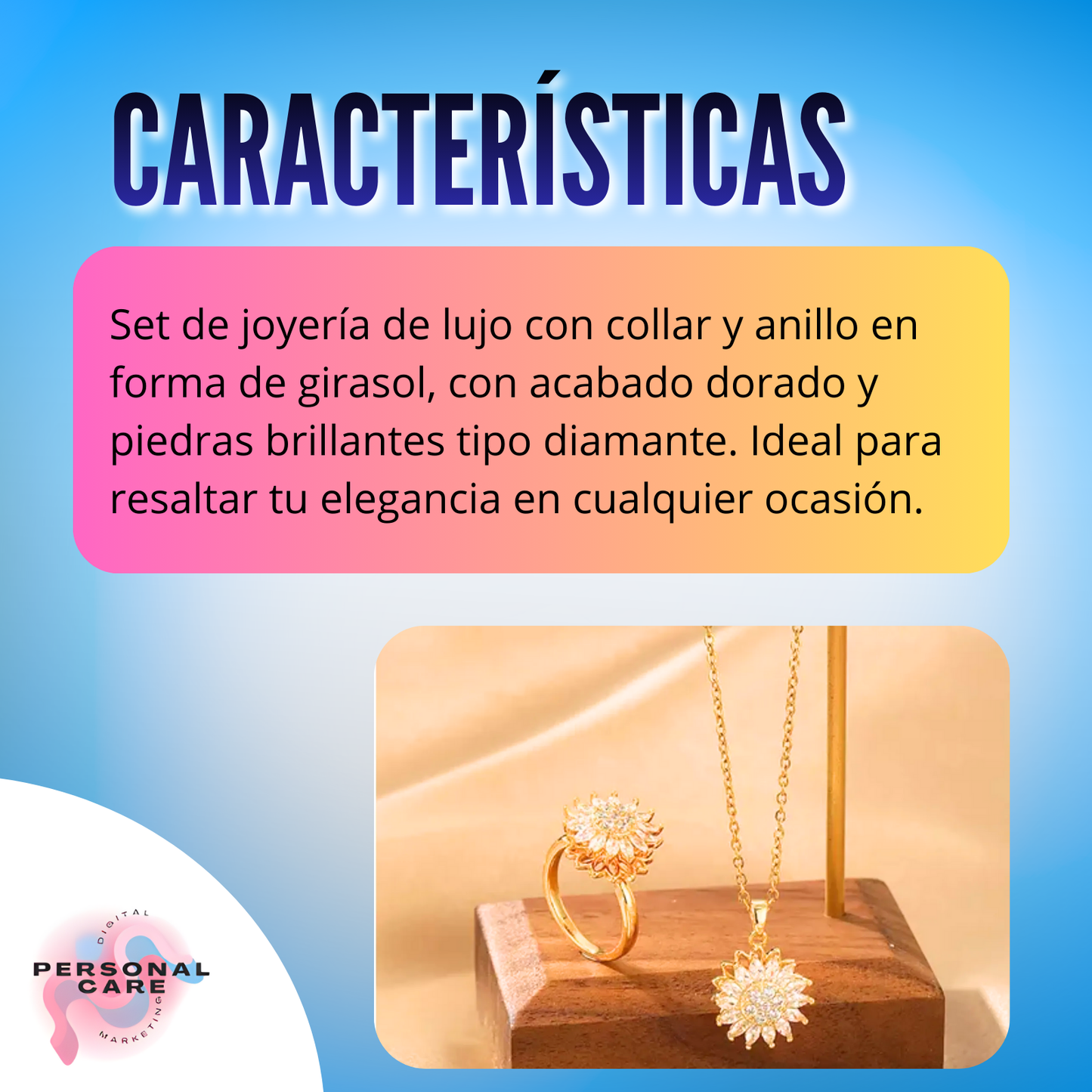 SET GIRASOL DE LUJO : COLLAR Y ANILLO