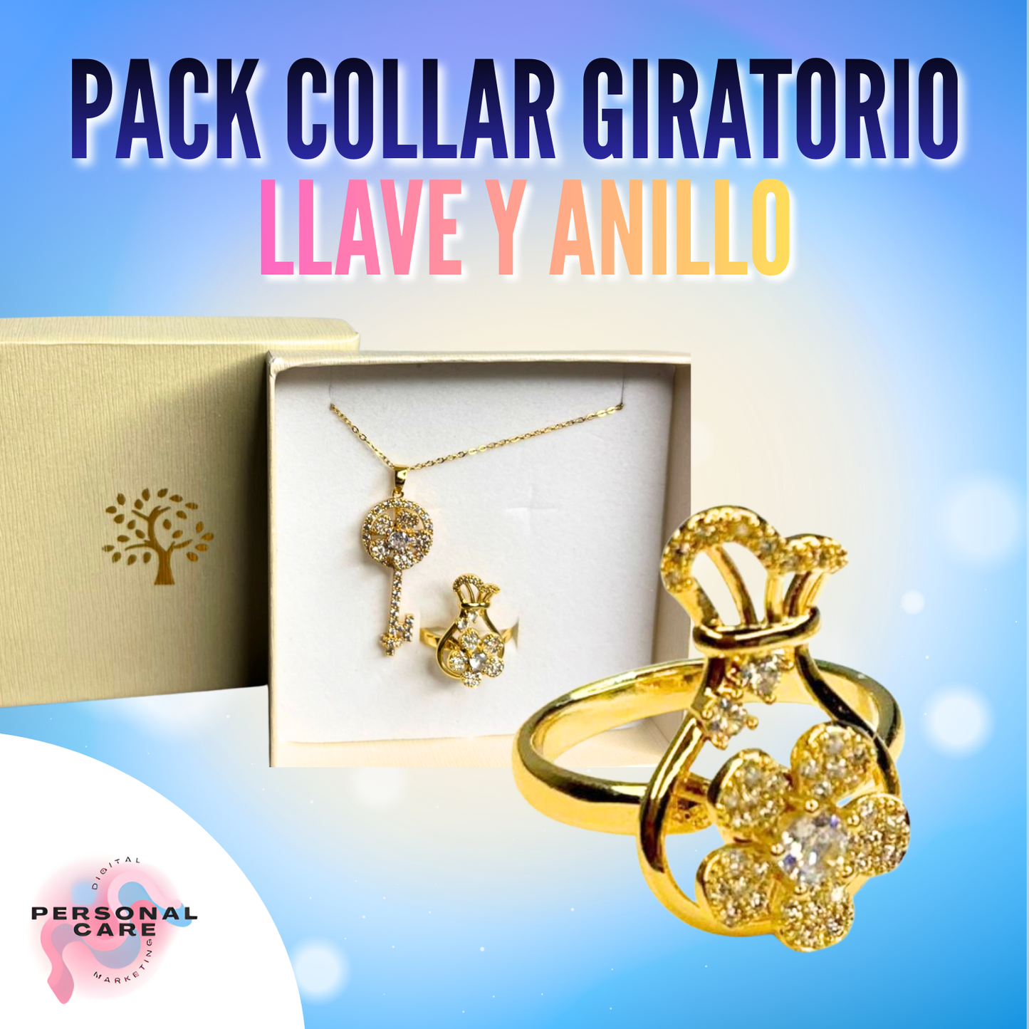 PACK COLLAR GIRATORIO LLAVE Y ANILLO
