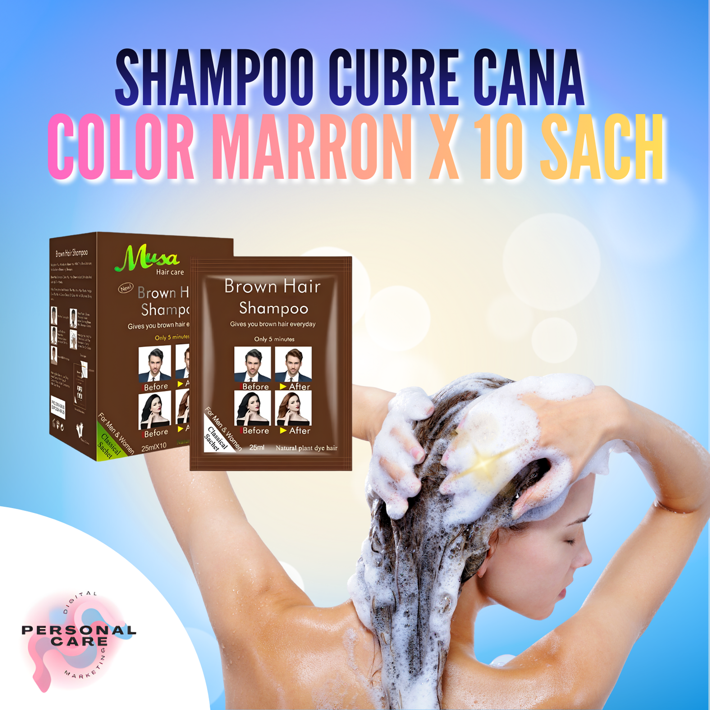 SHAMPO CUBRE CANA COLOR MARRON X 10 SACH