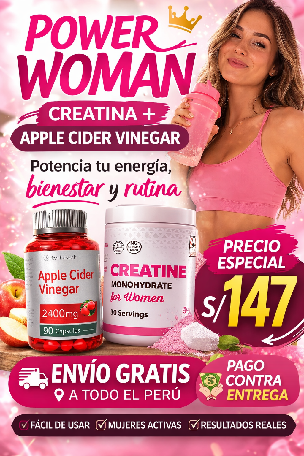 ✨  Combo Power Woman – Creatina para Mujeres + Apple Cider Vinegar   ✨