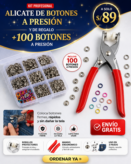 Kit Profesional - Alicate de Botones a Presión 🧵+ 100 botones gratis de regalo ✨
