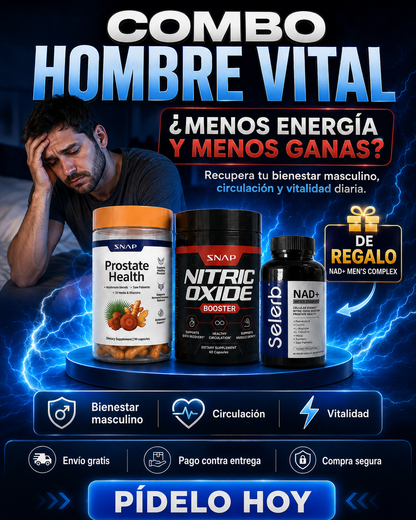 🔥 COMBO HOMBRE VITAL (SNAP Prostate Health + SNAP Nitric Oxide Booster ) + REGALO  (NAD+ Men’s Complex)