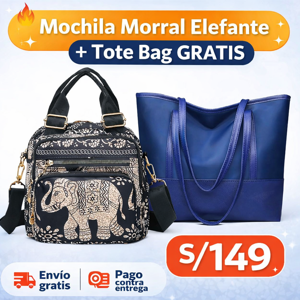👜 Mochila Morral Elefante con Tote Bag de Regalo