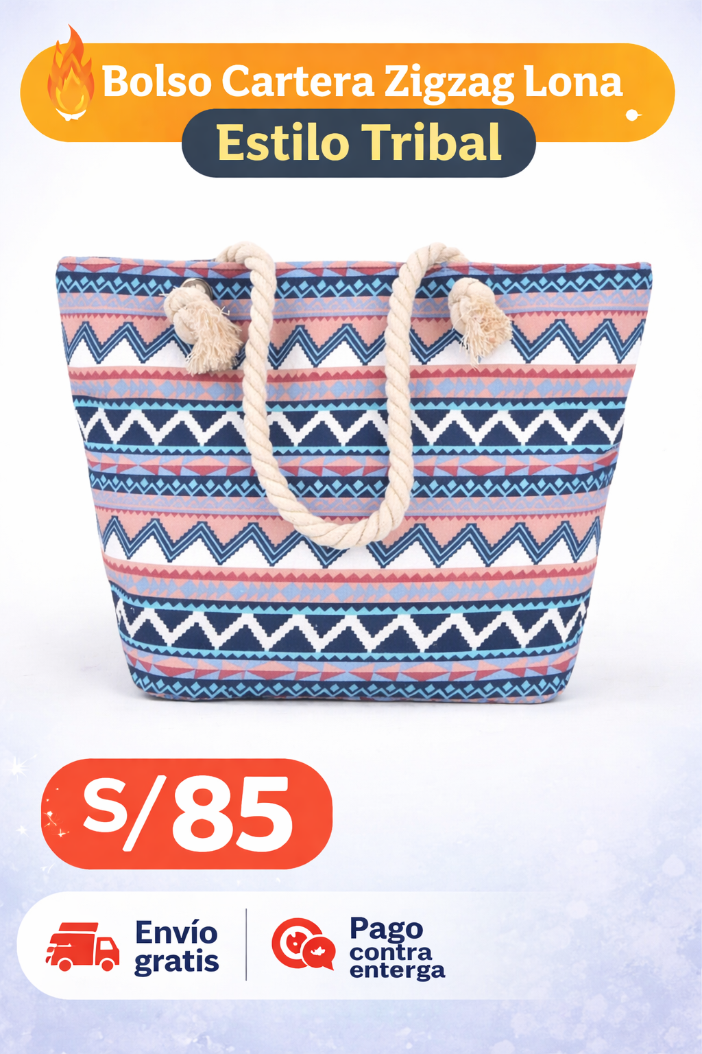BOLSO CARTERA ZIGZAG LONA ESTILO TRIBAL