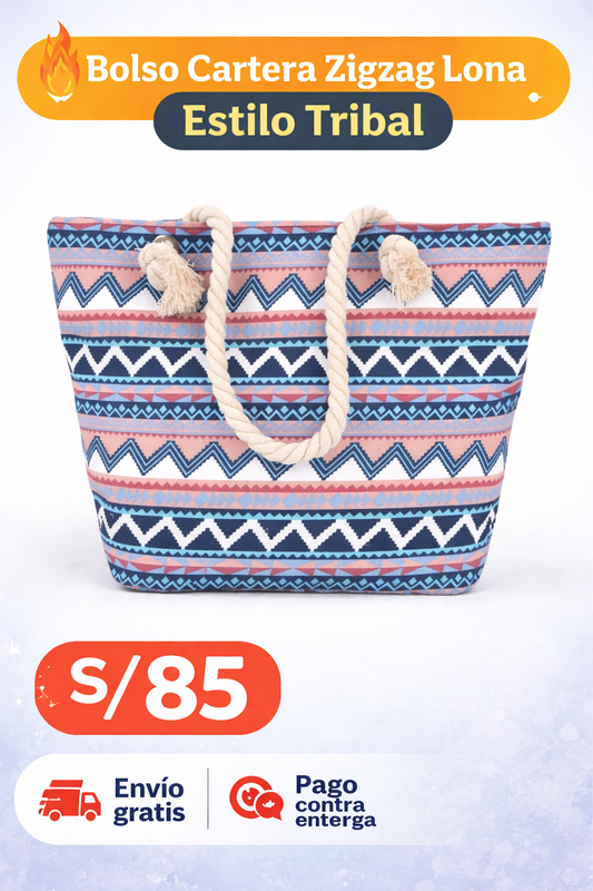 BOLSO CARTERA ZIGZAG LONA ESTILO TRIBAL