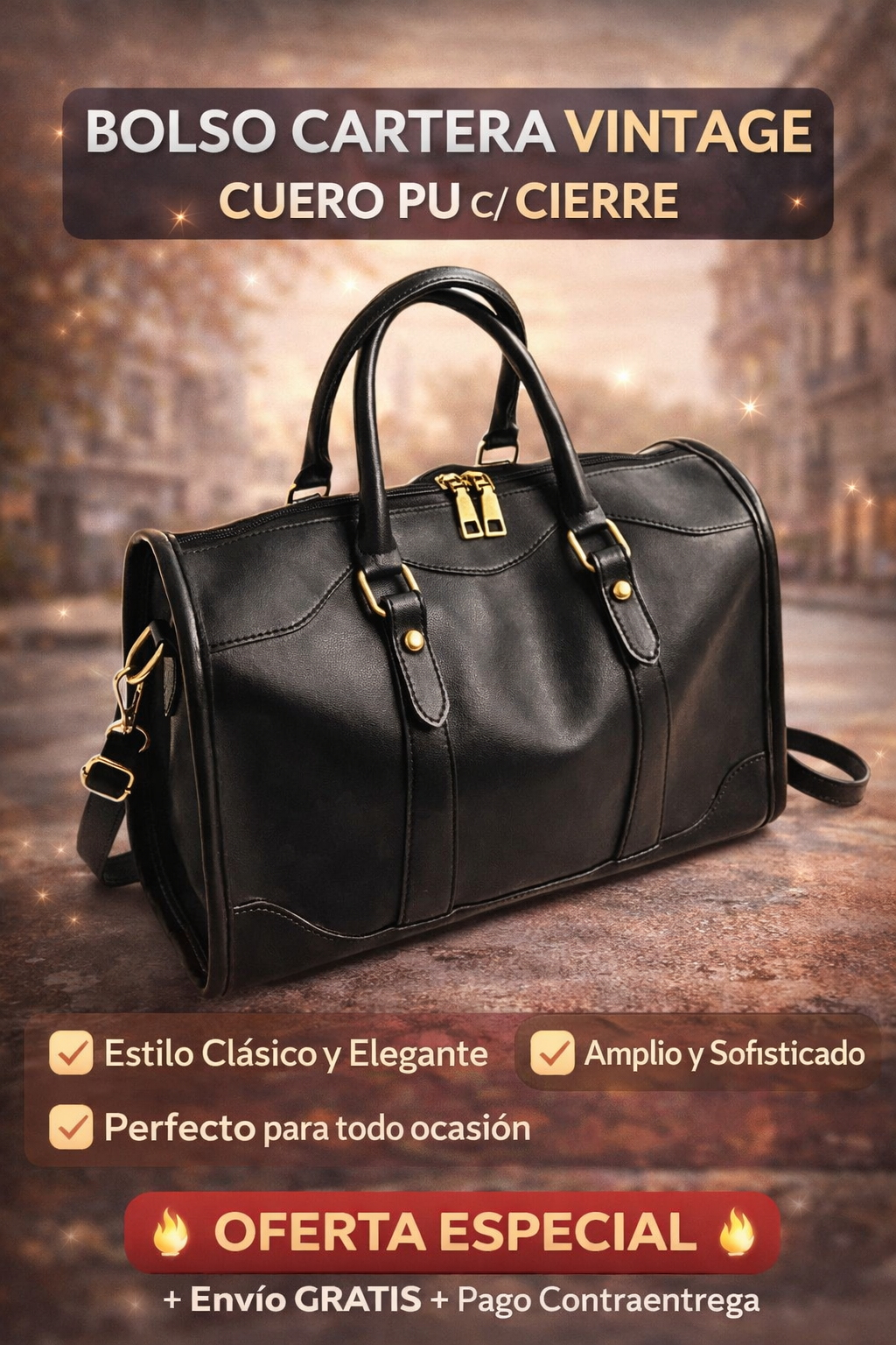 👜 Bolso Cartera Vintage Cuero PU con Cierre