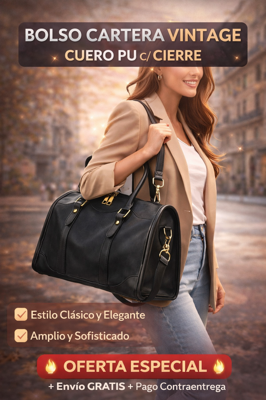 👜 Bolso Cartera Vintage Cuero PU con Cierre