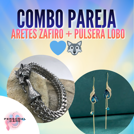 Combo Pareja - Aretes zafiro + Pulsera lobo